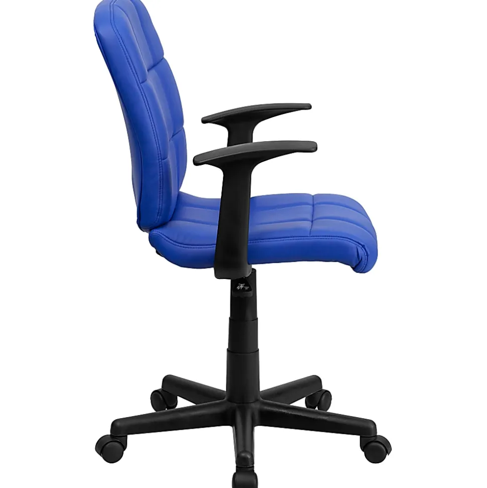 Flash Furniture Quilted Vinyl Mid-Back Swivel Task Chair, With T-Arms, Blue/Black