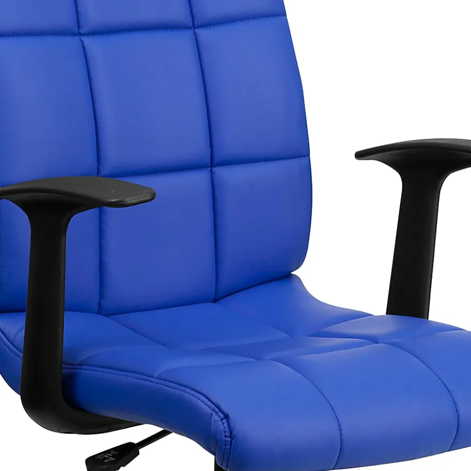 Flash Furniture Quilted Vinyl Mid-Back Swivel Task Chair, With T-Arms, Blue/Black