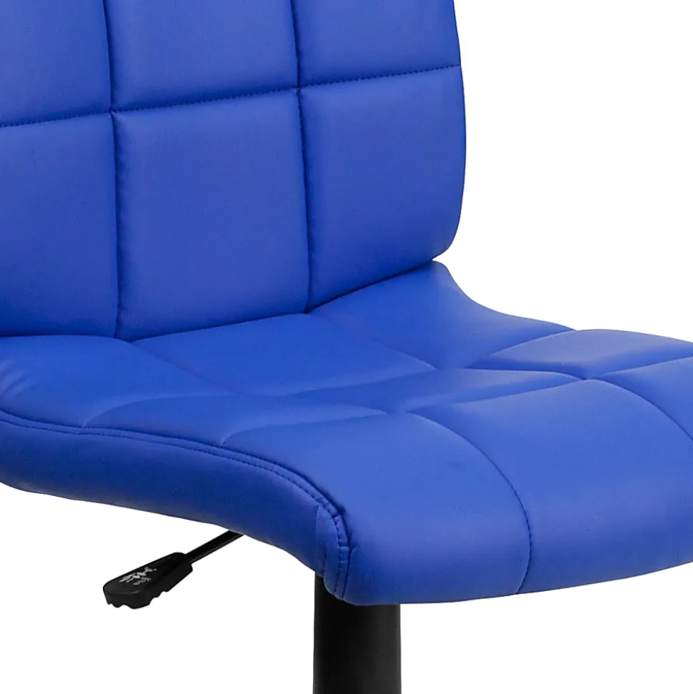 Flash Furniture Quilted Vinyl Mid-Back Swivel Task Chair, Armeless, Blue/Black