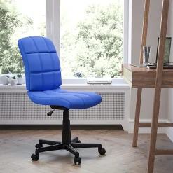 Flash Furniture Quilted Vinyl Mid-Back Swivel Task Chair, Armeless, Blue/Black