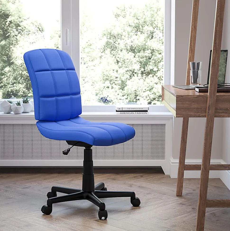 Flash Furniture Quilted Vinyl Mid-Back Swivel Task Chair, Armeless, Blue/Black