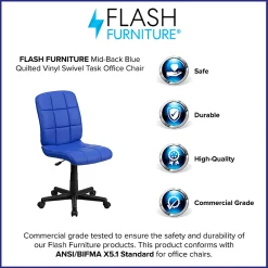 Flash Furniture Quilted Vinyl Mid-Back Swivel Task Chair, Armeless, Blue/Black