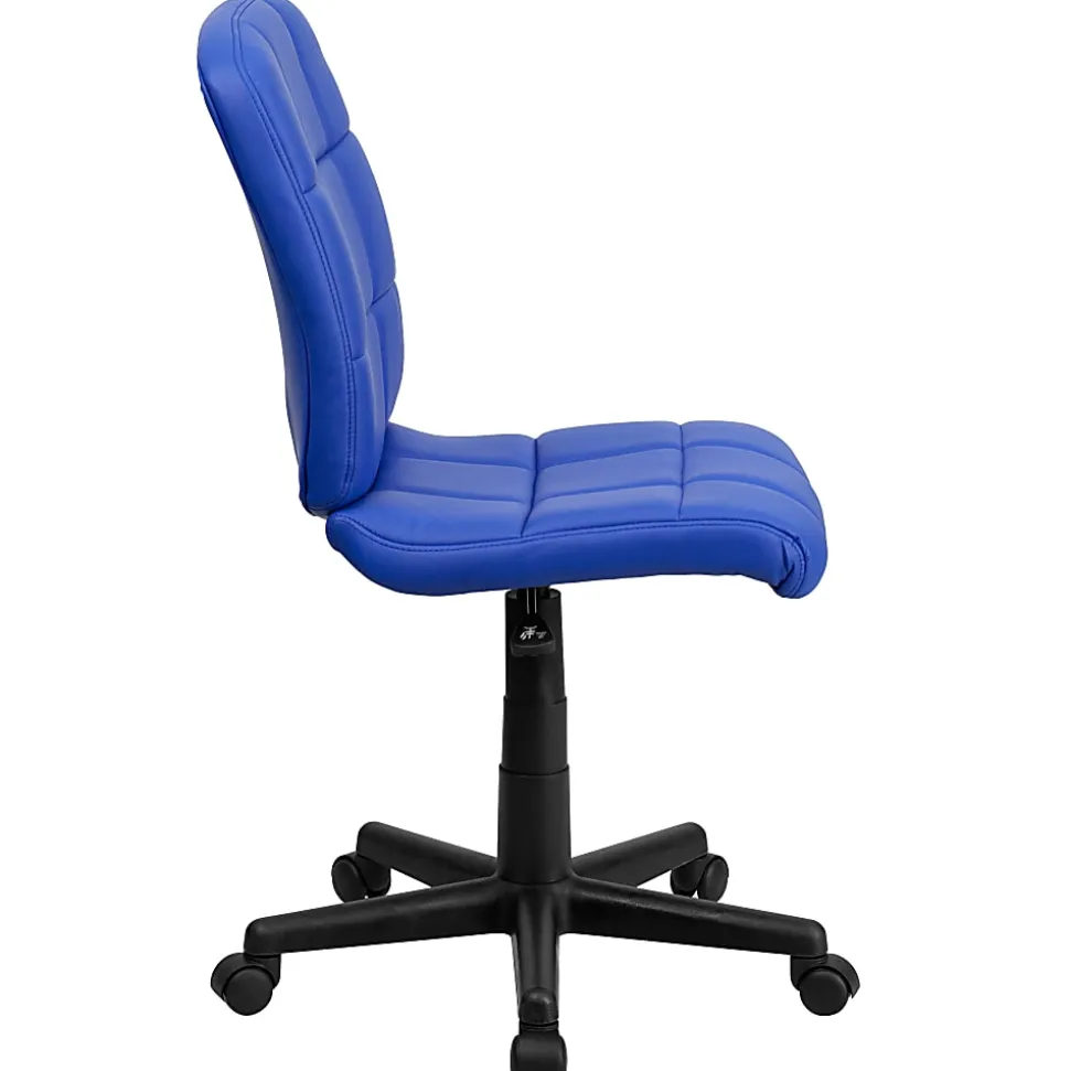 Flash Furniture Quilted Vinyl Mid-Back Swivel Task Chair, Armeless, Blue/Black