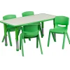 Flash Furniture Rectangular Plastic Height-Adjustable Activity Table Set With 4 Chairs, 23-1/2"H x 23-5/8"W x 47-1/4"D, Green