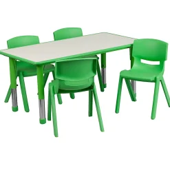 Flash Furniture Rectangular Plastic Height-Adjustable Activity Table Set With 4 Chairs, 23-1/2"H x 23-5/8"W x 47-1/4"D, Green