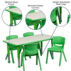 Flash Furniture Rectangular Plastic Height-Adjustable Activity Table Set With 4 Chairs, 23-1/2