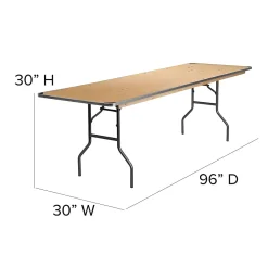 Flash Furniture Rectangular Heavy-Duty Folding Banquet Table, 30"H x 30"W x 96"D, Natural