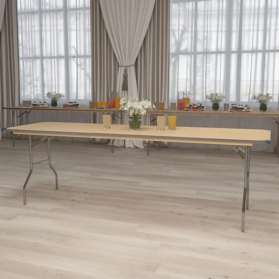 Flash Furniture Rectangular Heavy-Duty Folding Banquet Table, 30"H x 30"W x 96"D, Natural