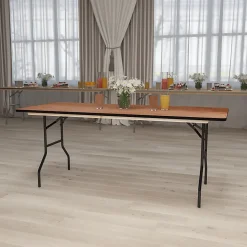Flash Furniture Rectangular Folding Banquet Table, 30-1/4"H x 30"W x 72"D, Natural/Black