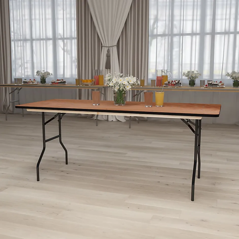 Flash Furniture Rectangular Folding Banquet Table, 30-1/4"H x 30"W x 72"D, Natural/Black