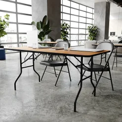 Flash Furniture Rectangular Folding Banquet Table, 30-1/4"H x 30"W x 72"D, Natural/Black