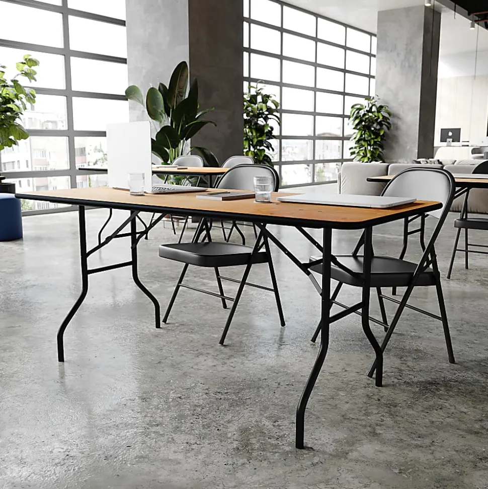 Flash Furniture Rectangular Folding Banquet Table, 30-1/4"H x 30"W x 72"D, Natural/Black