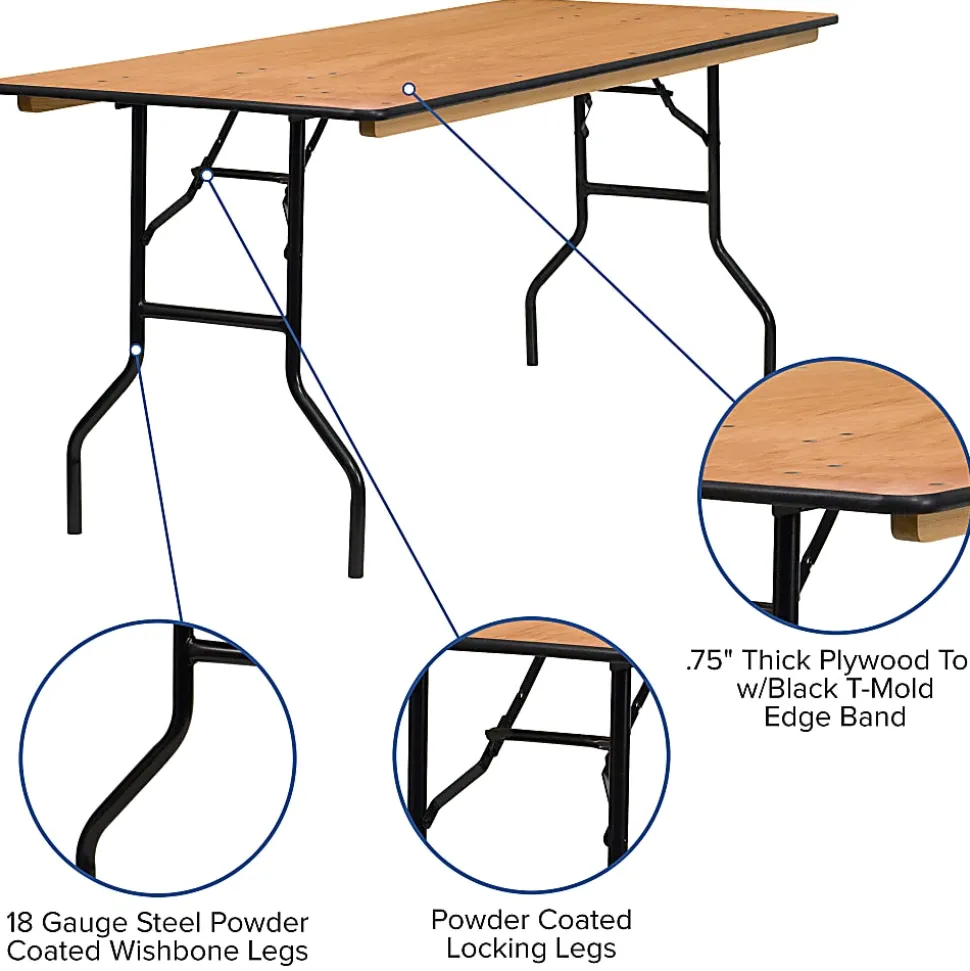 Flash Furniture Rectangular Folding Banquet Table, 30-1/4"H x 30"W x 72"D, Natural/Black