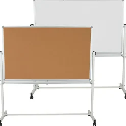 Flash Furniture Reversible Cork Bulletin/Magnetic Dry-Erase Whiteboard, 64 3/4" x 64 1/4", Silver Aluminum Frame