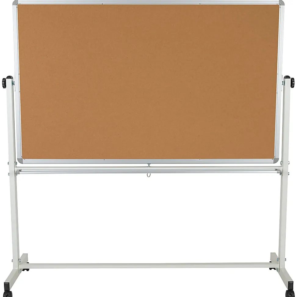 Flash Furniture Reversible Cork Bulletin/Magnetic Dry-Erase Whiteboard, 64 3/4" x 64 1/4", Silver Aluminum Frame