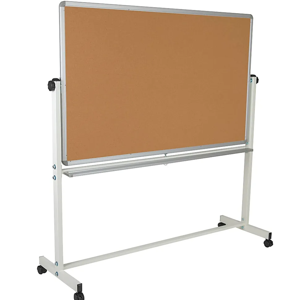 Flash Furniture Reversible Cork Bulletin/Magnetic Dry-Erase Whiteboard, 64 3/4" x 64 1/4", Silver Aluminum Frame