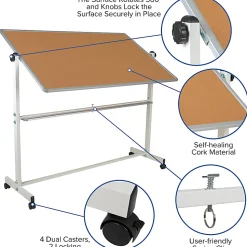 Flash Furniture Reversible Cork Bulletin/Magnetic Dry-Erase Whiteboard, 64 3/4