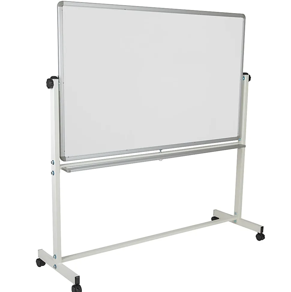 Flash Furniture Reversible Cork Bulletin/Magnetic Dry-Erase Whiteboard, 64 3/4" x 64 1/4", Silver Aluminum Frame