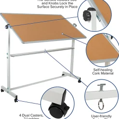 Flash Furniture Reversible Cork Bulletin/Magnetic Dry-Erase Whiteboard, 62 1/2" x 62 1/4", Silver Aluminum Frame