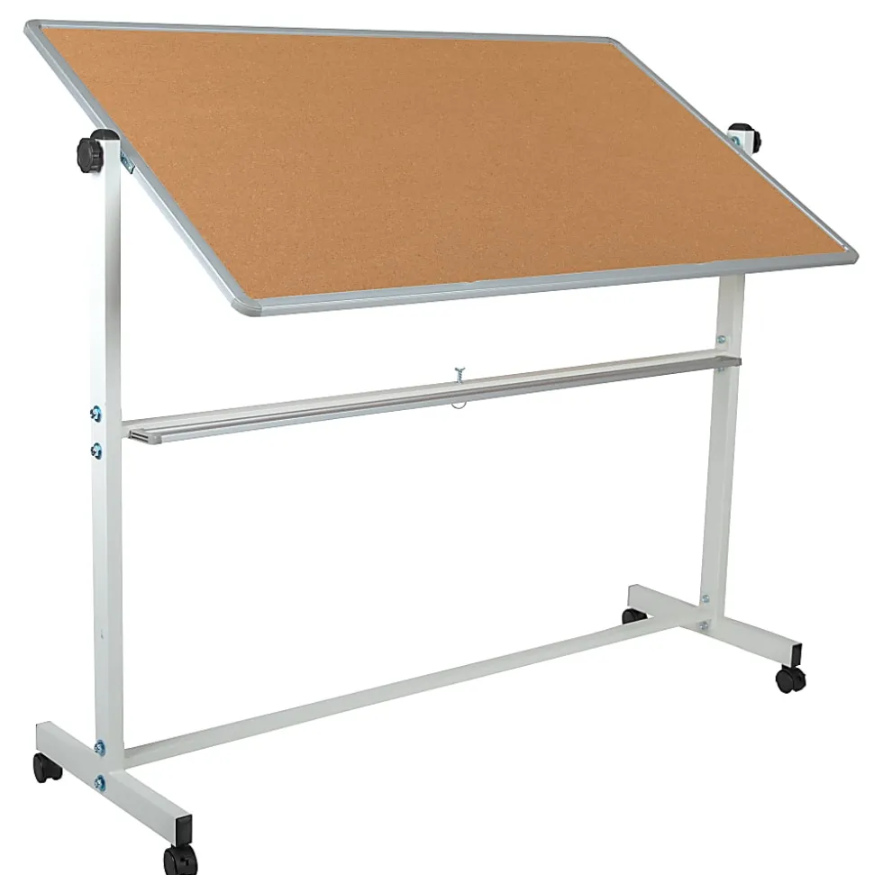 Flash Furniture Reversible Cork Bulletin/Magnetic Dry-Erase Whiteboard, 62 1/2" x 62 1/4", Silver Aluminum Frame