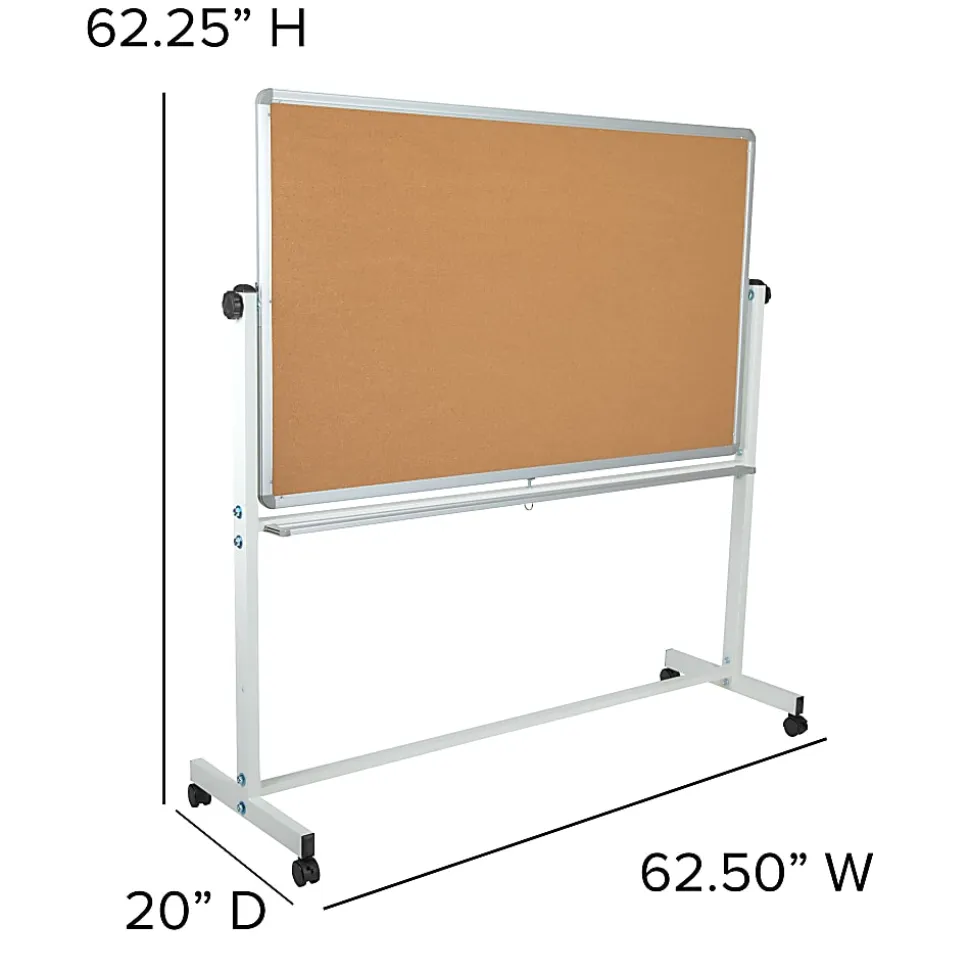 Flash Furniture Reversible Cork Bulletin/Magnetic Dry-Erase Whiteboard, 62 1/2" x 62 1/4", Silver Aluminum Frame
