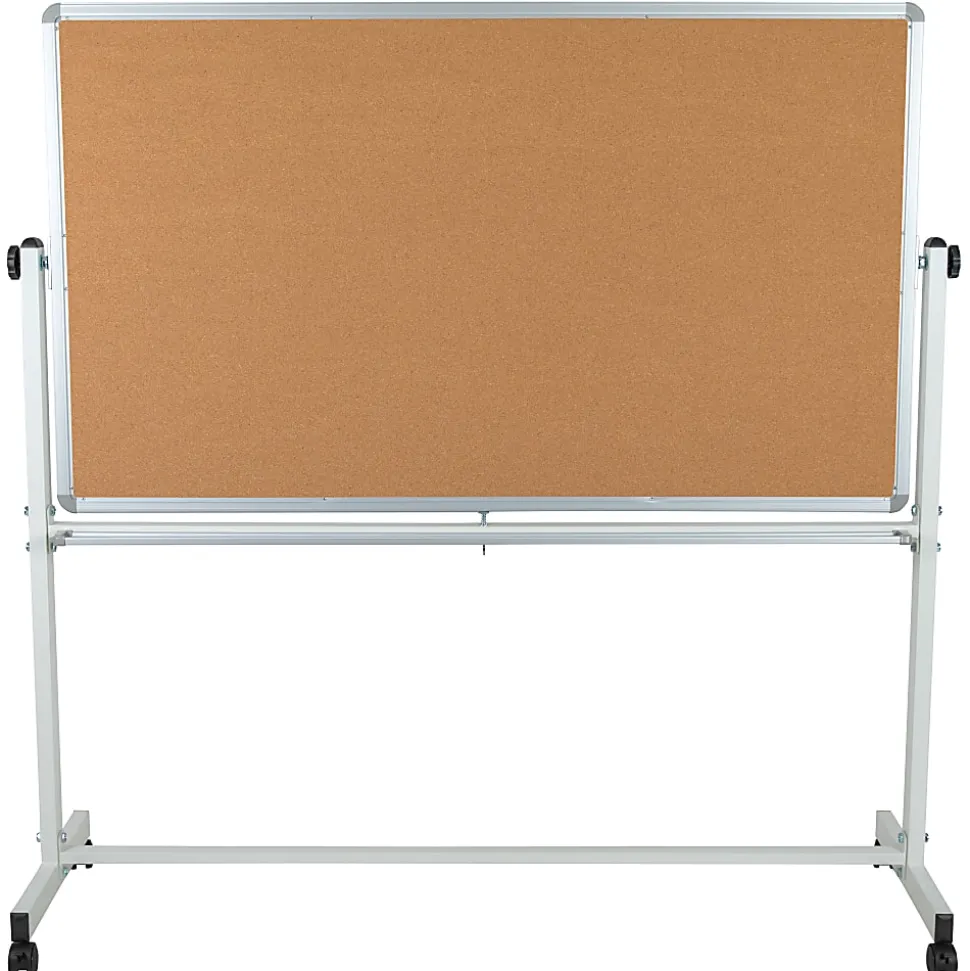 Flash Furniture Reversible Cork Bulletin/Magnetic Dry-Erase Whiteboard, 62 1/2" x 62 1/4", Silver Aluminum Frame