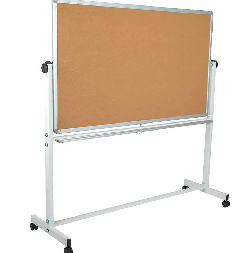 Flash Furniture Reversible Cork Bulletin/Magnetic Dry-Erase Whiteboard, 62 1/2" x 62 1/4", Silver Aluminum Frame
