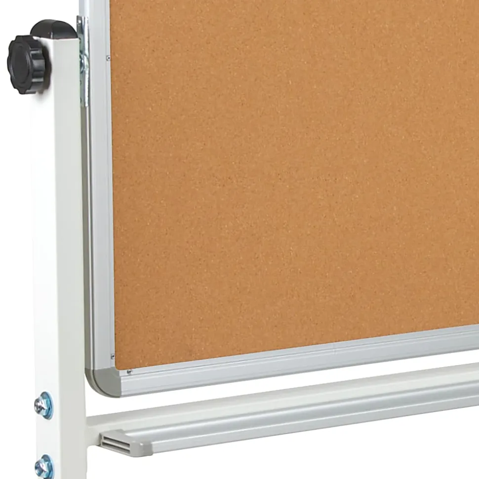 Flash Furniture Reversible Cork Bulletin/Magnetic Dry-Erase Whiteboard, 62 1/2" x 62 1/4", Silver Aluminum Frame