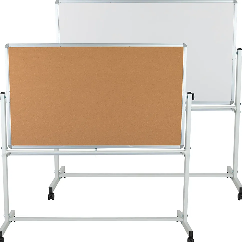 Flash Furniture Reversible Cork Bulletin/Magnetic Dry-Erase Whiteboard, 62 1/2" x 62 1/4", Silver Aluminum Frame