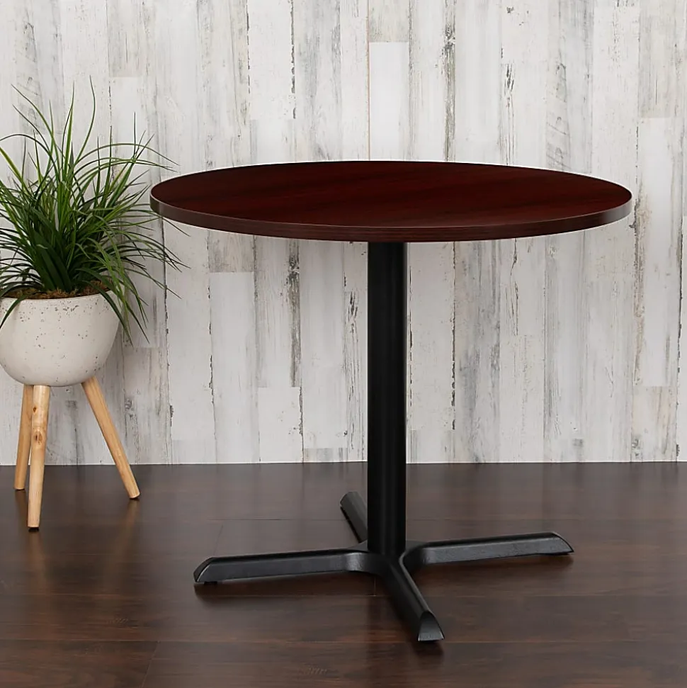 Flash Furniture Round Multipurpose Conference Table, 30"H x 35-1/2"W x 35-1/2"D, Mahogany/Black