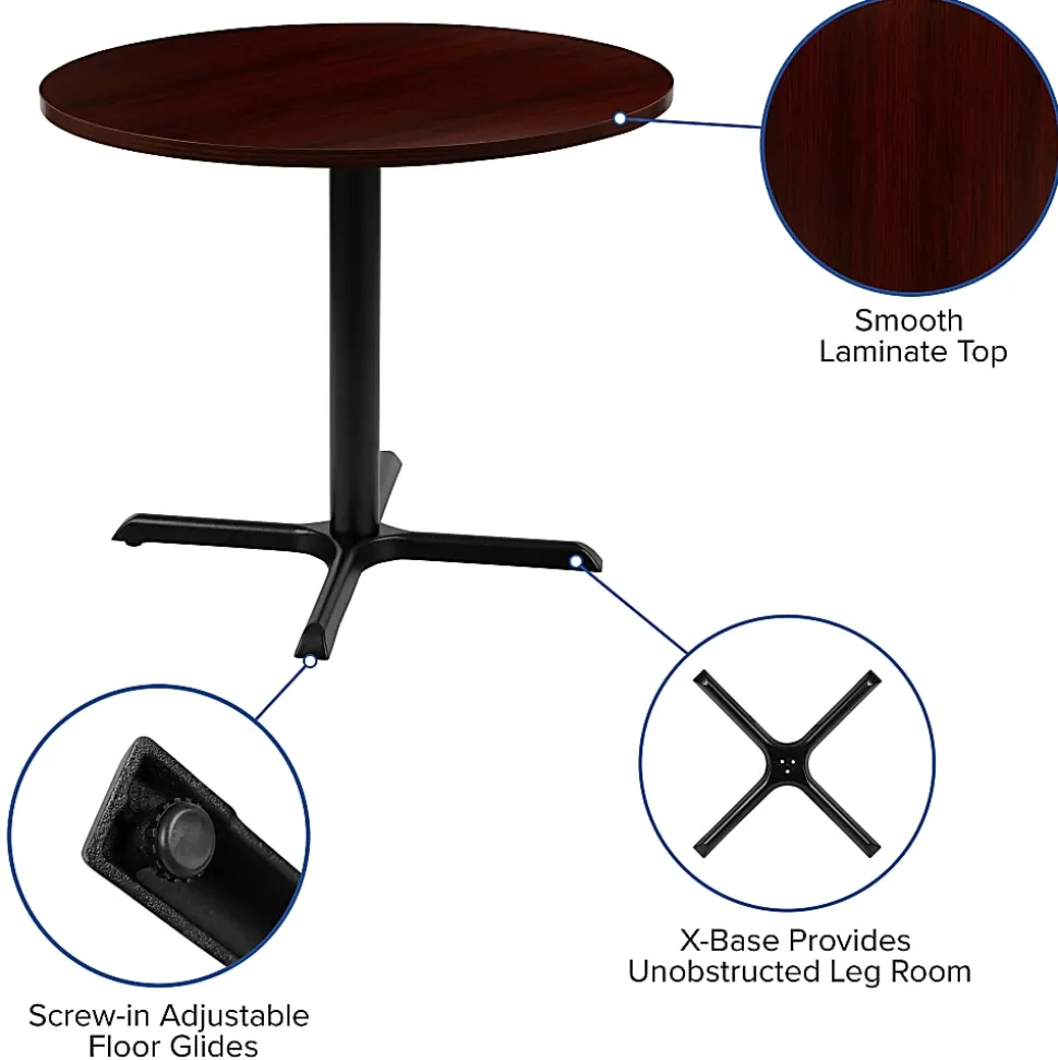 Flash Furniture Round Multipurpose Conference Table, 30"H x 35-1/2"W x 35-1/2"D, Mahogany/Black