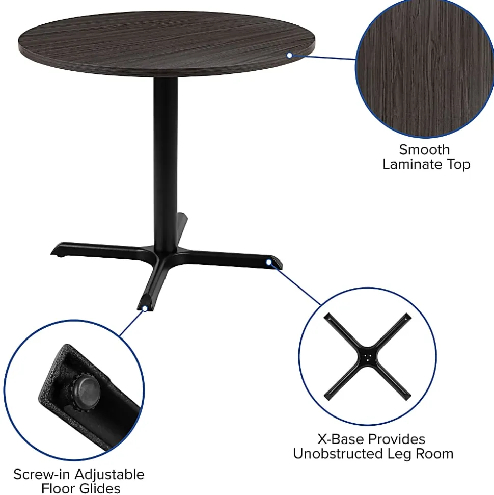 Flash Furniture Round Multipurpose Conference Table, 30"H x 35-1/2"W x 35-1/2"D, Rustic Gray/Black