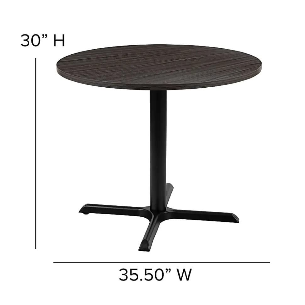 Flash Furniture Round Multipurpose Conference Table, 30"H x 35-1/2"W x 35-1/2"D, Rustic Gray/Black