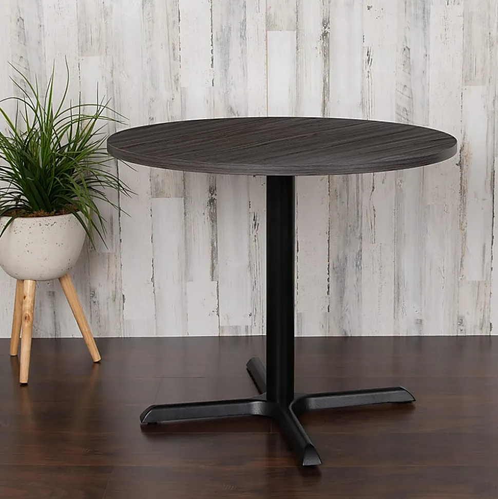 Flash Furniture Round Multipurpose Conference Table, 30"H x 35-1/2"W x 35-1/2"D, Rustic Gray/Black