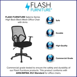 Flash Furniture Salerno Series Ergonomic Mesh High-Back Office Chair With Arms, Black