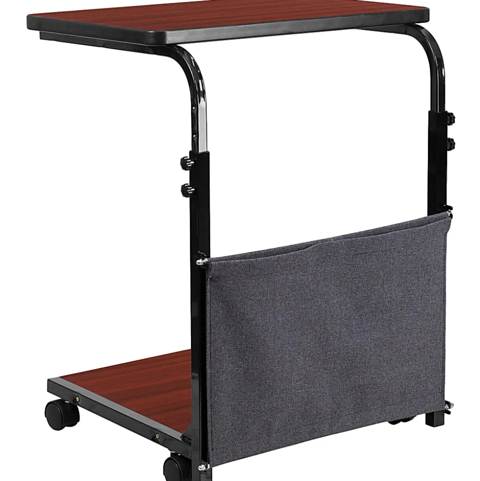 Flash Furniture Sit/Stand Ergonomic Computer Desk Mobile Workstation With Removable Pouch, 46-3/4"H x 24"W x 20"D, Mahogany