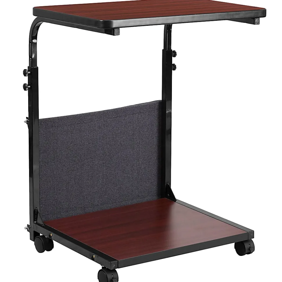 Flash Furniture Sit/Stand Ergonomic Computer Desk Mobile Workstation With Removable Pouch, 46-3/4"H x 24"W x 20"D, Mahogany