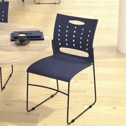Flash Furniture Sled-Base Stacking Chairs With Handles And Air-Vent Backs, Navy