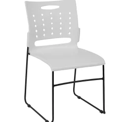 Flash Furniture Sled-Base Stacking Chair With Handle And Air-Vent Back, White/Black