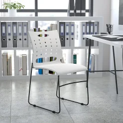 Flash Furniture Sled-Base Stacking Chair With Handle And Air-Vent Back, White/Black