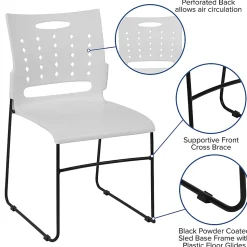 Flash Furniture Sled-Base Stacking Chair With Handle And Air-Vent Back, White/Black