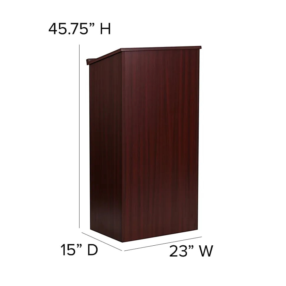 Flash Furniture Stand-Up Wood Lectern, 45-3/4"H x 23"W x 15"D, Mahogany