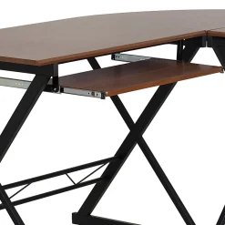 Flash Furniture Teakwood 88"W Contemporary L-Shaped Computer Desk With Pull-Out Keyboard Tray, Walnut