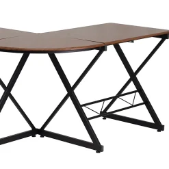 Flash Furniture Teakwood 88"W Contemporary L-Shaped Computer Desk With Pull-Out Keyboard Tray, Walnut