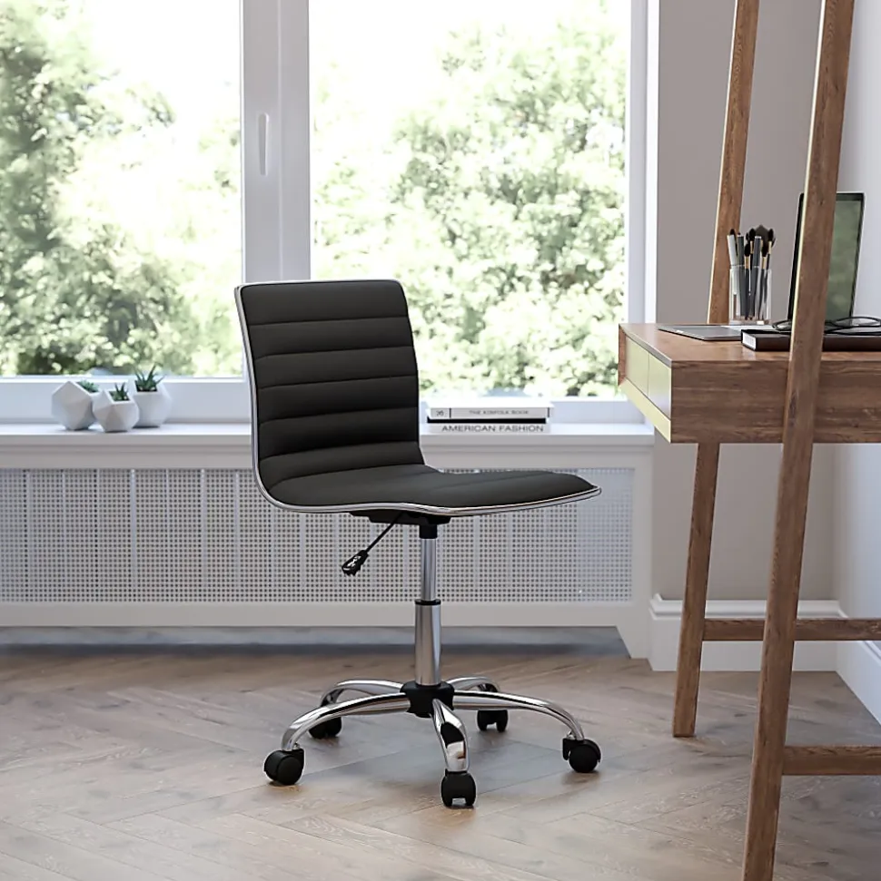 Flash Furniture Vinyl Low-Back Swivel Armless Task Chair, Black/Gray
