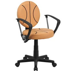 Flash Furniture Vinyl Low-Back Task Chair With Arms, Basketball, Black/Orange