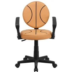 Flash Furniture Vinyl Low-Back Task Chair With Arms, Basketball, Black/Orange