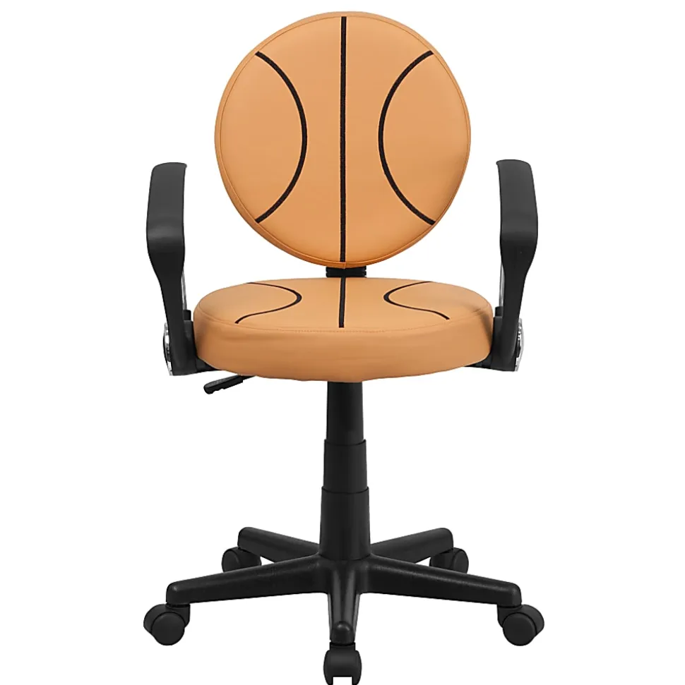 Flash Furniture Vinyl Low-Back Task Chair With Arms, Basketball, Black/Orange