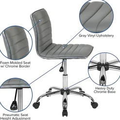 Flash Furniture Vinyl Low-Back Swivel Armless Task Chair, Light Gray/Gray