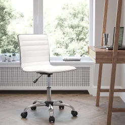 Flash Furniture Vinyl Low-Back Swivel Armless Task Chair, White/Gray